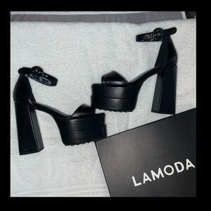 Lamoda sz 10 Platform Sandals Funky Just Coz Black Chunky Heel Shoes
